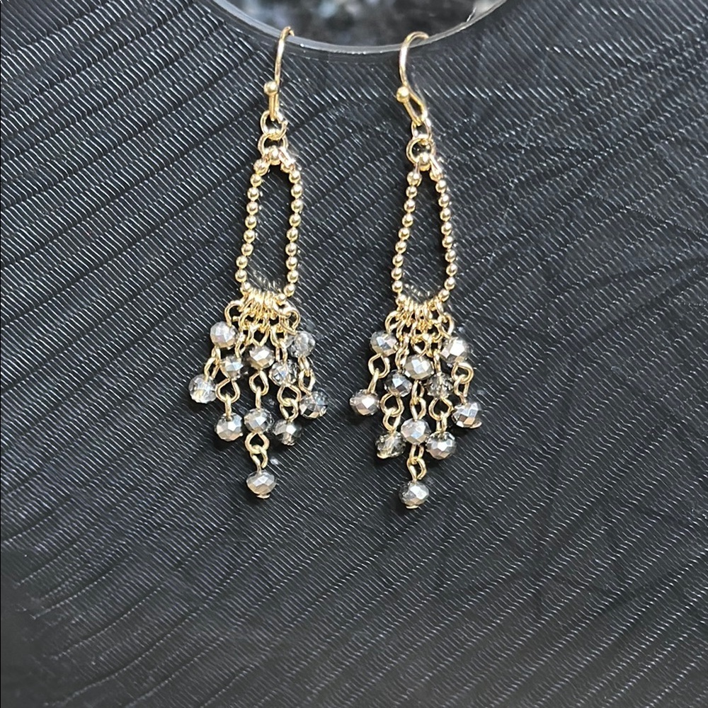 Hand Crafted Gold and Gray Dangle Earrings Shimmer & Style NWOT